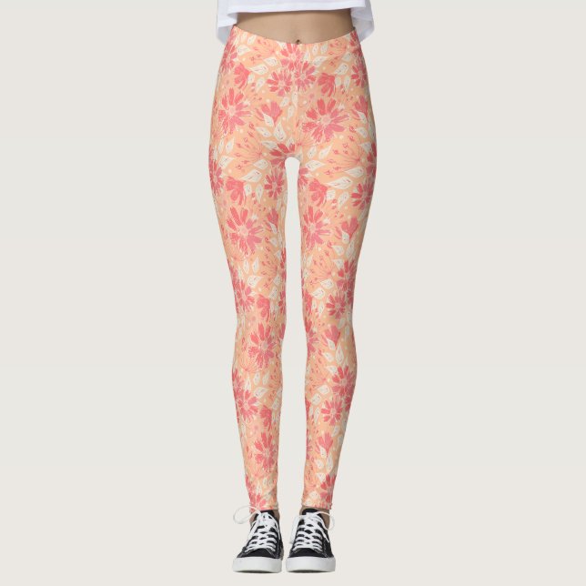 Floral pattern in fashionable peach shades leggings (Front)