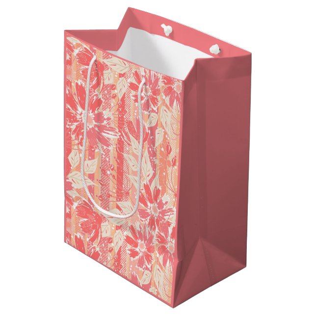 Floral pattern in fashionable peach shades medium gift bag (Front Angled)
