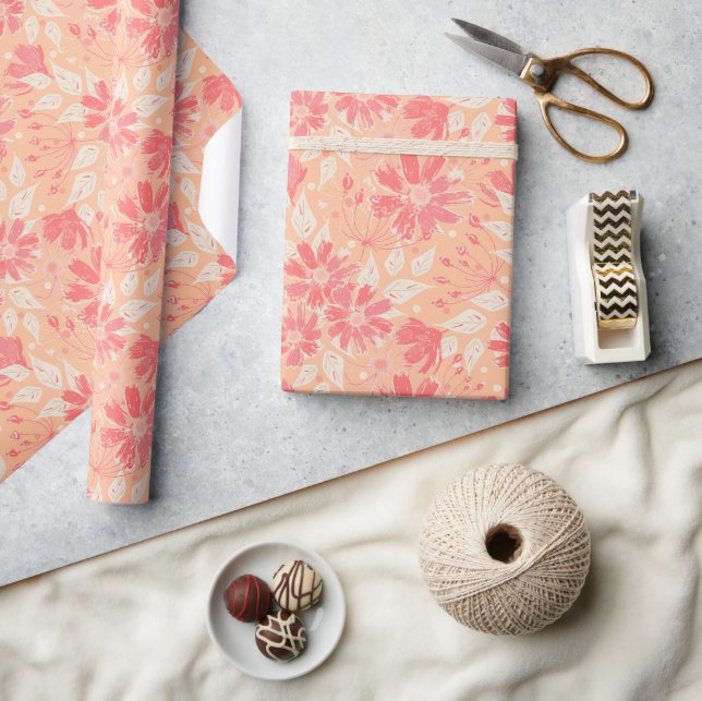 Floral pattern in fashionable peach shades. wrapping paper (Crafts)
