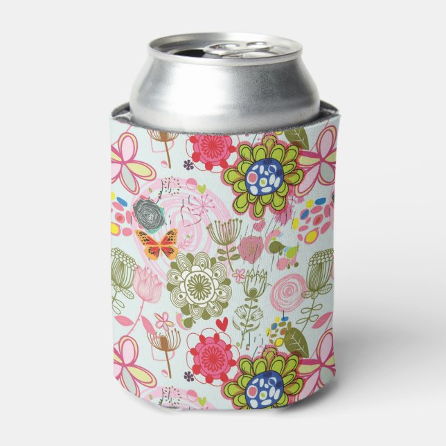 Floral pattern in retro style 2 can cooler (Can Front)