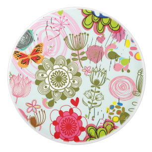 Floral pattern in retro style 2 ceramic knob