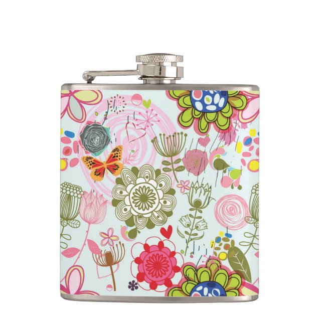 Floral pattern in retro style 2 hip flask (Front)