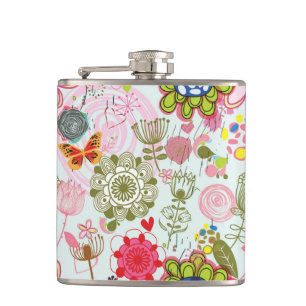 Floral pattern in retro style 2 hip flask