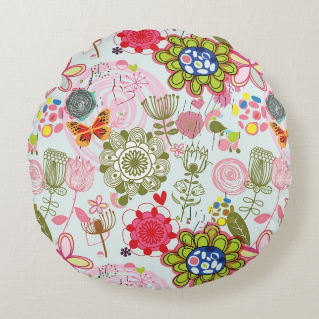 Floral pattern in retro style 2 round cushion (Front)
