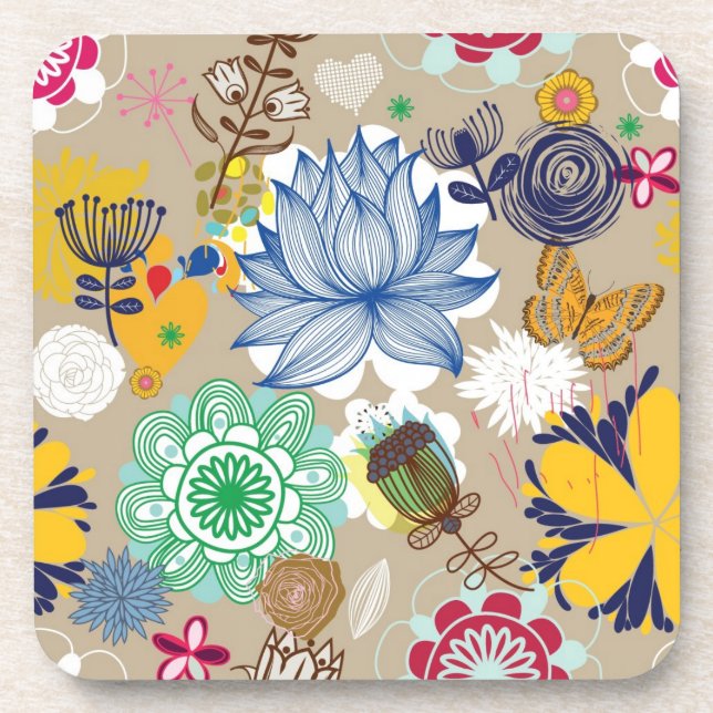 Floral pattern in retro style 3 coaster (Front)