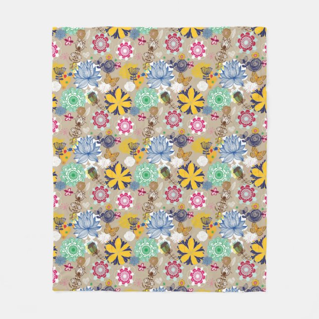 Floral pattern in retro style 3 fleece blanket (Front)