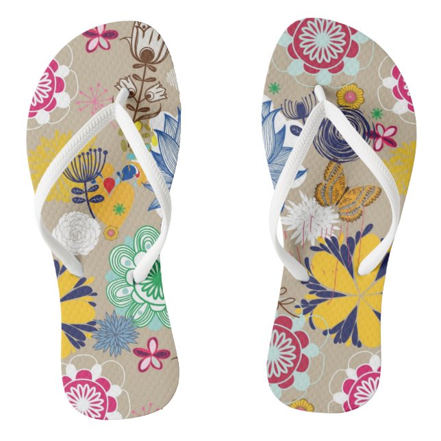 Floral pattern in retro style 3 jandals (Footbed)