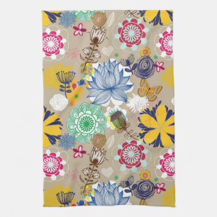 Floral pattern in retro style 3 tea towel