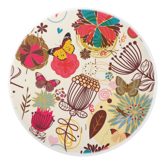 Floral pattern in retro style 4 ceramic knob (Front)