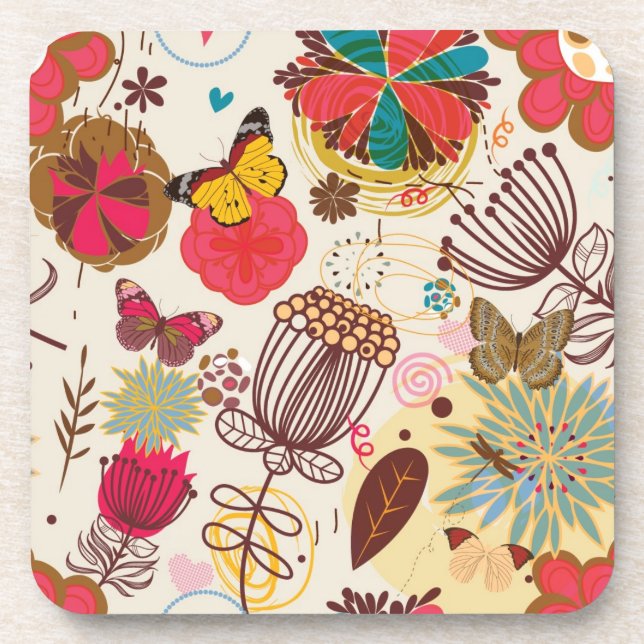 Floral pattern in retro style 4 coaster (Front)