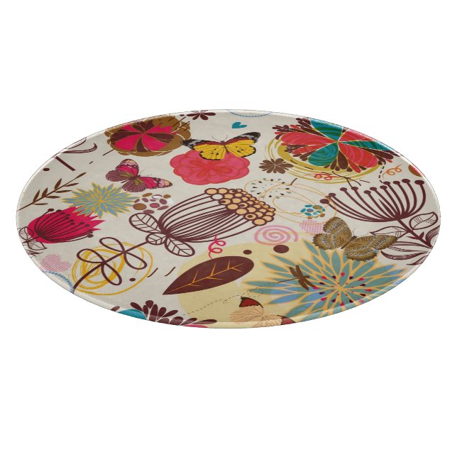 Floral pattern in retro style 4 cutting board (Corner)