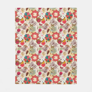 Floral pattern in retro style 4 fleece blanket