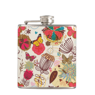 Floral pattern in retro style 4 hip flask