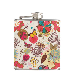 Floral pattern in retro style 4 hip flask