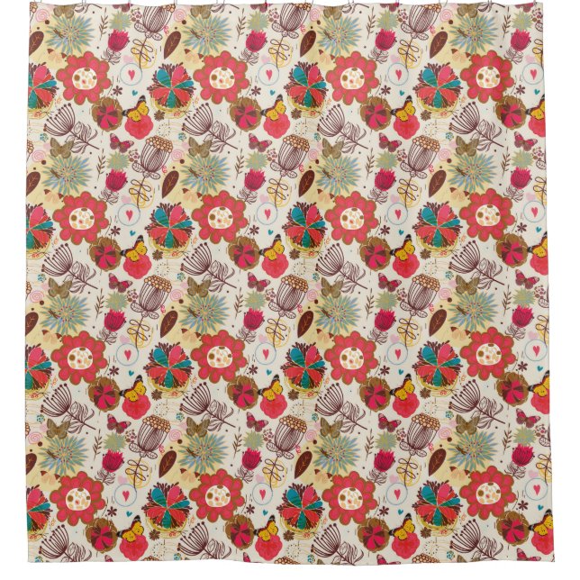 Floral pattern in retro style 4 shower curtain (Front)