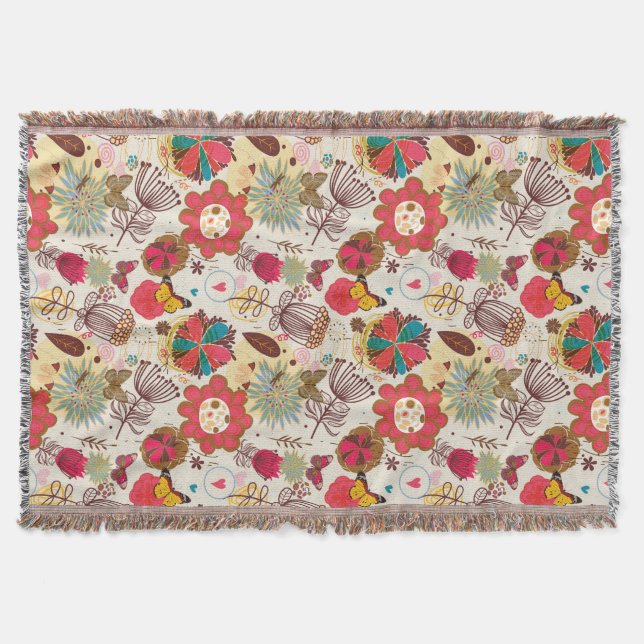 Floral pattern in retro style 4 throw blanket (Front)