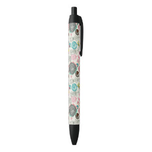Floral pattern in retro style 5 black ink pen