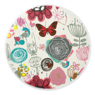 Floral pattern in retro style 5 ceramic knob