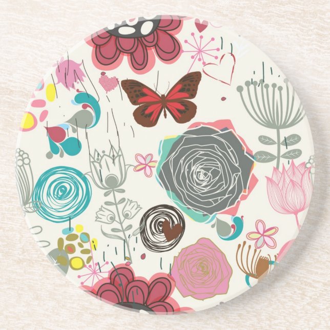 Floral pattern in retro style 5 coaster (Front)