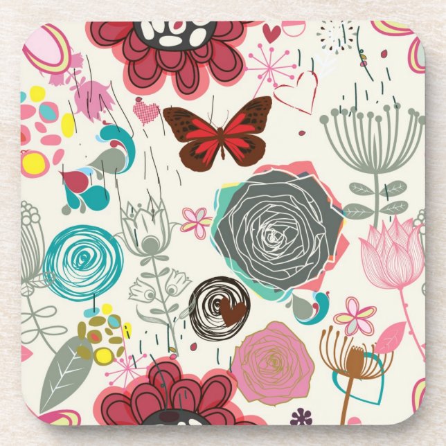 Floral pattern in retro style 5 coaster (Front)