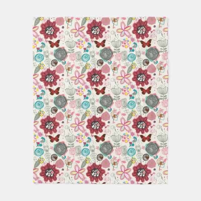 Floral pattern in retro style 5 fleece blanket (Front)