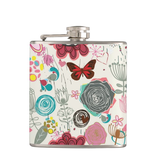 Floral pattern in retro style 5 hip flask (Front)