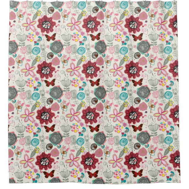 Floral pattern in retro style 5 shower curtain (Front)