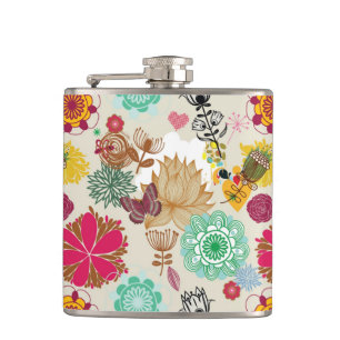 Floral pattern in retro style hip flask