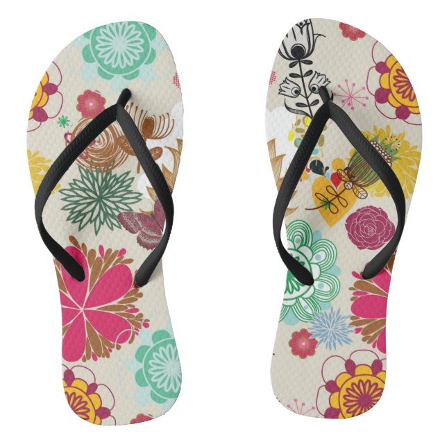 Floral pattern in retro style jandals (Footbed)