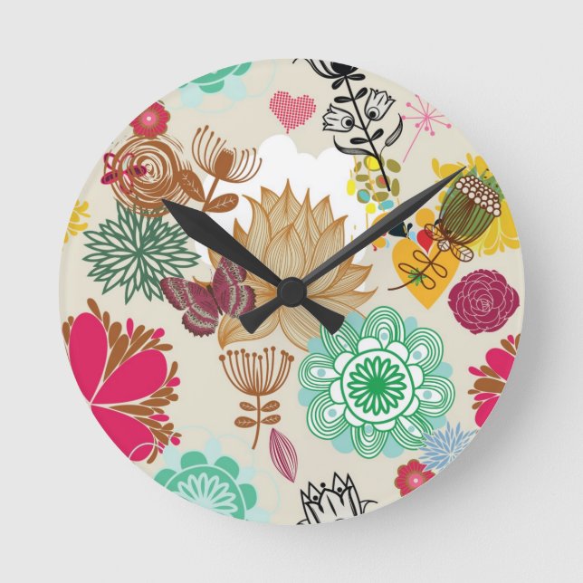 Floral pattern in retro style round clock (Front)