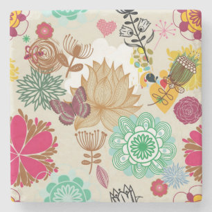 Floral pattern in retro style stone coaster