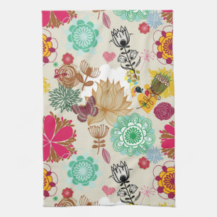 Floral pattern in retro style tea towel