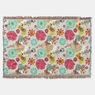 Floral pattern in retro style throw blanket