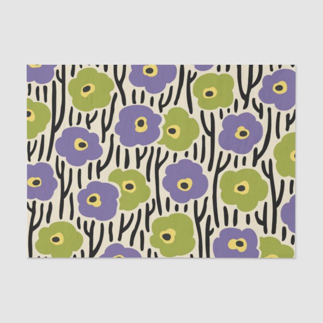 Floral Pattern Lavender and Olive Green Tissue Paper (Front)
