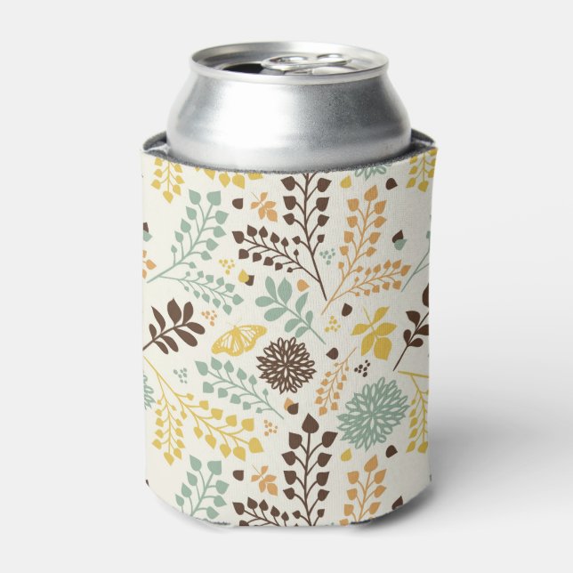 Floral pattern: leaves, flowers and butterfly can cooler (Can Front)