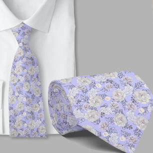 Floral Pattern Light Blue Flowers Necktie