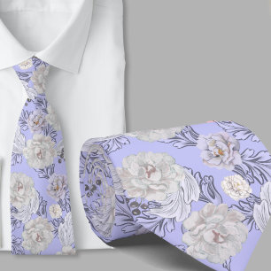 Floral Pattern Light Blue Large Flowers Necktie