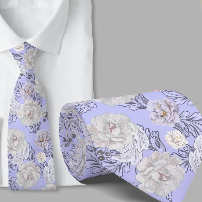Floral Pattern Light Blue Large Flowers Necktie (Creator Uploaded)