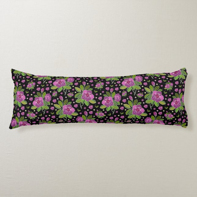 Floral Pattern Lilac Pink Green Black Body Cushion (Front)