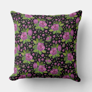 Floral Pattern Lilac Pink Green Black Cushion