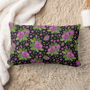 Floral Pattern Lilac Pink Green Black Lumbar Cushion