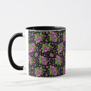 Floral Pattern Lilac Pink Green Black Mug