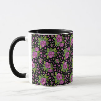 Floral Pattern Lilac Pink Green Black Mug