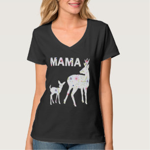 Floral Pattern Mama Fawn Doe Fitted Scoop Mothers  T-Shirt