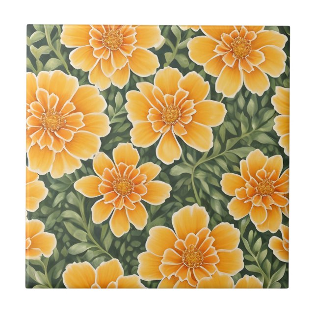 Floral Pattern Marigold Flowers Tile (Front)