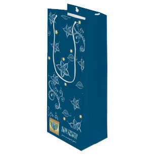 Floral Pattern, Menorah, Custom Name Passover Wine Gift Bag
