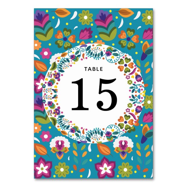 Floral Pattern Mexican Style Wedding Table Number (Front)