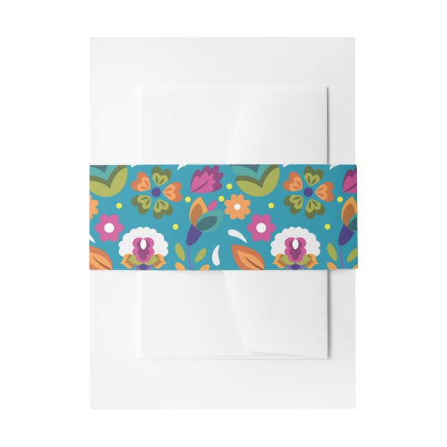 Floral Pattern Mexican Wedding Colourful Invitation Belly Band (Front Example)