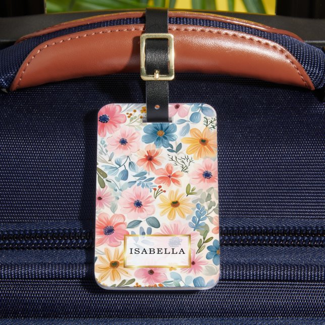 Floral Pattern Monogram Luggage Tag (Front Insitu 2)