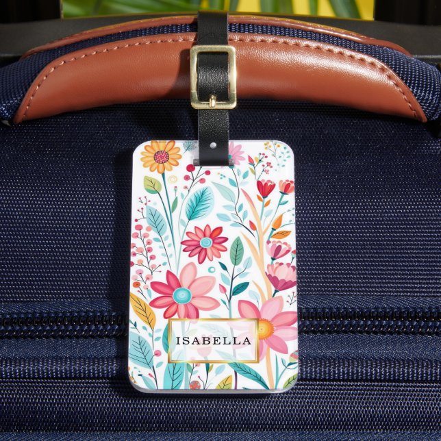 Floral Pattern Monogram Luggage Tag (Front Insitu 2)